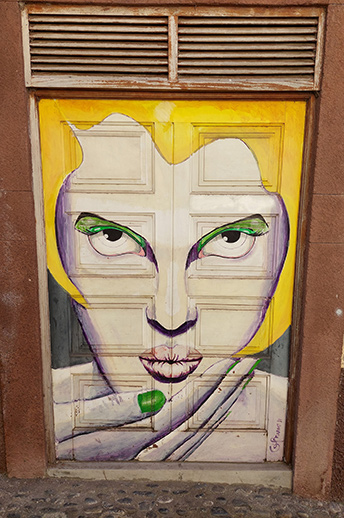 A colourful door mural in Funchal, Madeira